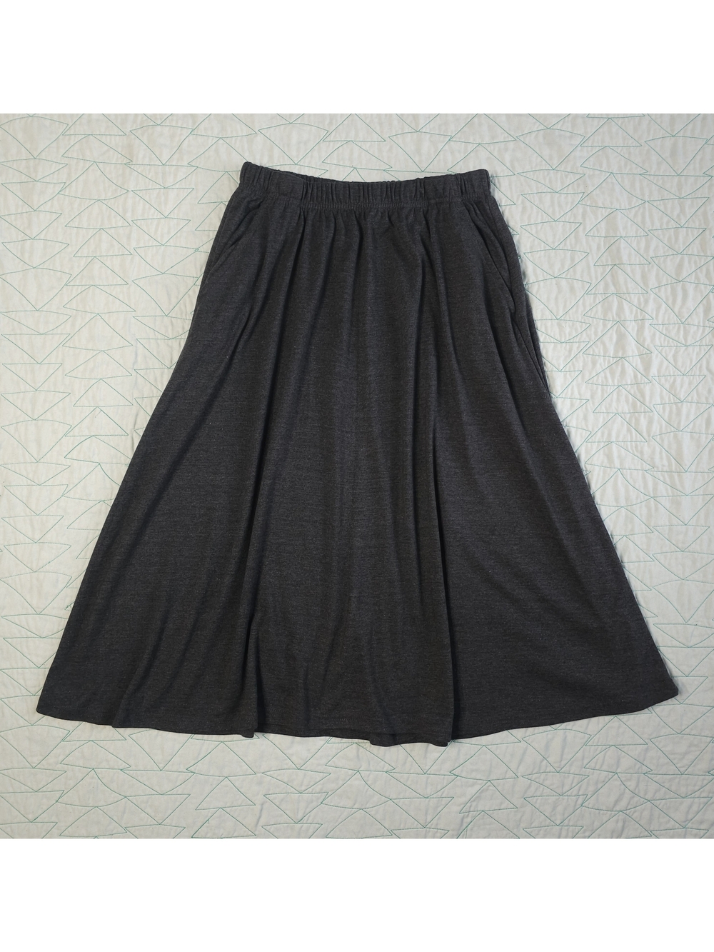 Woman Within Dark Gray Knit Elastic Waist A-Line Midi Skirt